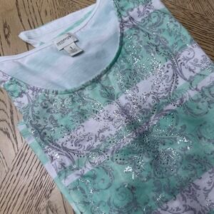 Zenergy by Chico's Womens Size 1 Medium Striped Embellished Asymmetrical Hem Tee